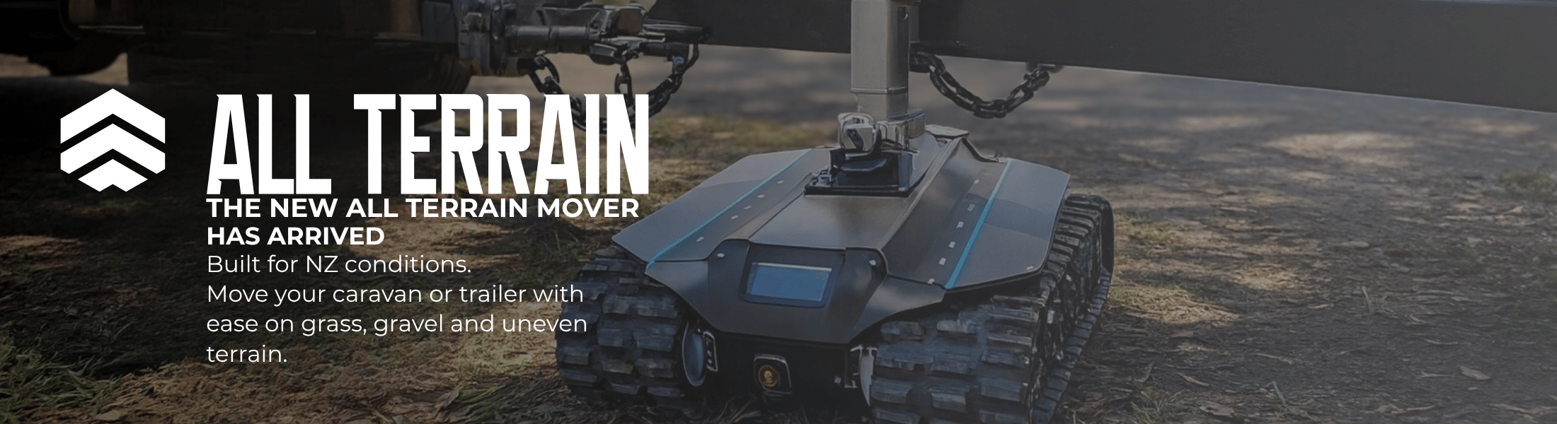 Optitec All Terrain Mover banner – designed for NZ conditions, suitable for grass, gravel and uneven terrain.