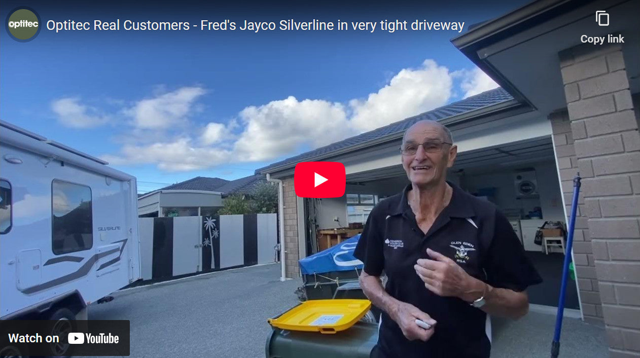Fred moves his Jayco caravan into a tight spot with the Optimover